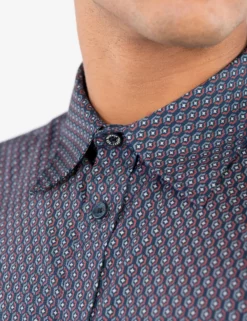 Long-Sleeve Retro Geo Print Shirt - Navy -clothing Shop ma18f50836 12.collar detail