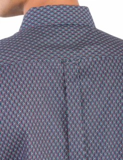 Long-Sleeve Retro Geo Print Shirt - Navy -clothing Shop ma18f50836 12.neck detail