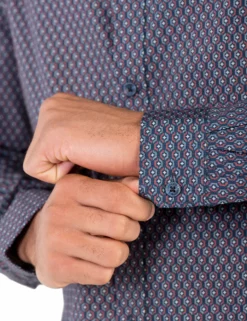 Long-Sleeve Retro Geo Print Shirt - Navy -clothing Shop ma18f50836 12.sleeve detail