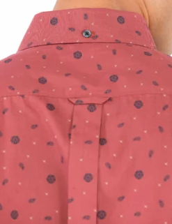 Long-Sleeve Scatter Rose Print Shirt - Burnt Orange 7 Long-Sleeve Scatter Rose Print Shirt - Burnt Orange -clothing Shop ma18f51652 481.neck detail