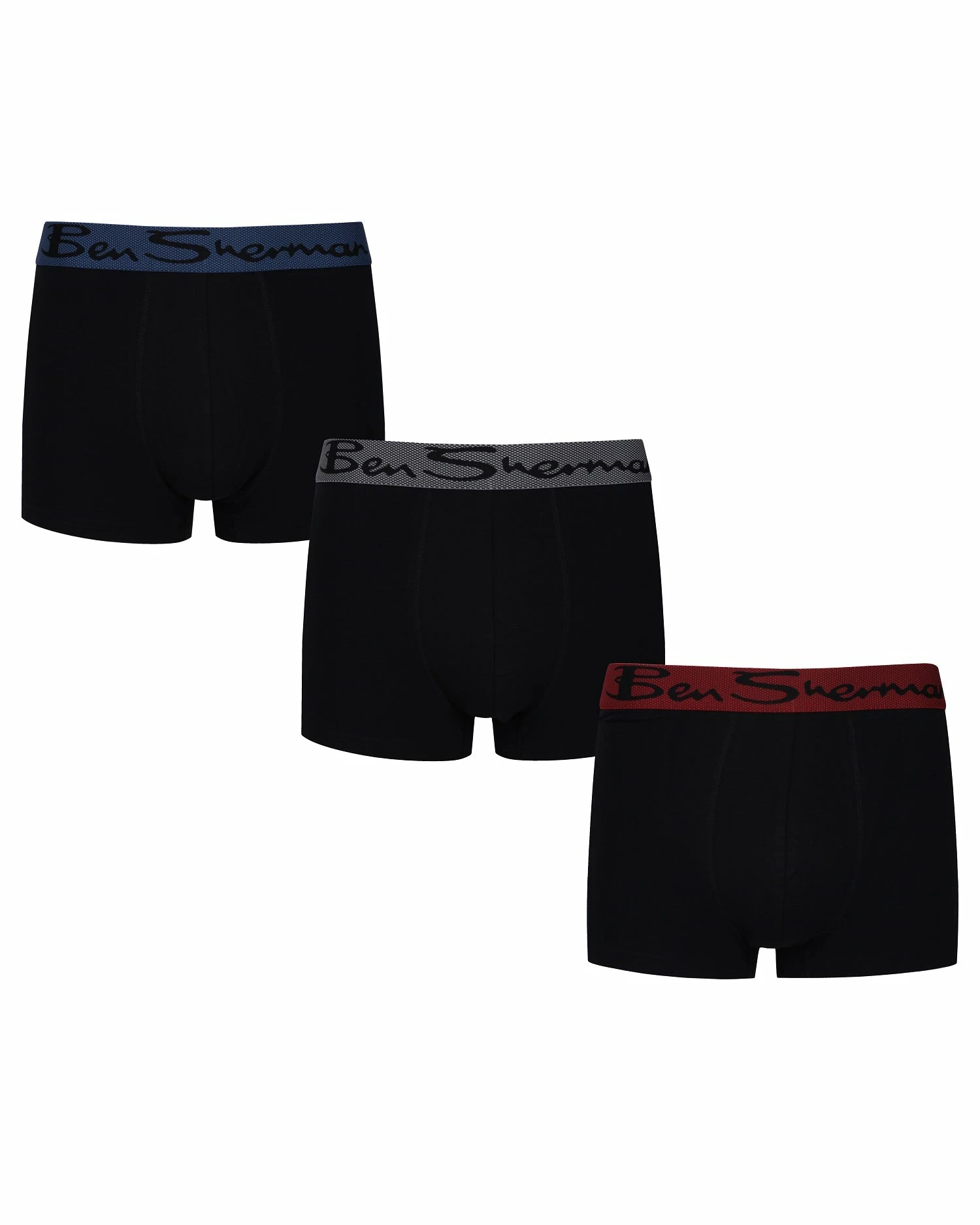 Cale Men's 3-Pack Fitted No-Fly Boxer-Briefs - Black With Red, Blue, Grey 1 Cale Men's 3-Pack Fitted No-Fly Boxer-Briefs - Black With Red, Blue, Grey