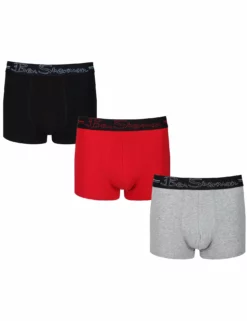 Clay Men's 3-Pack Fitted No-Fly Boxer-Briefs - Black/Grey Marl/Red