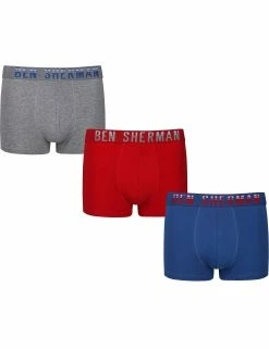 Buck Men's 3-Pack Fitted No-Fly Boxer-Briefs - Red/Blue/Grey Marl