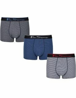 Clive Men's 3-Pack Fitted No-Fly Boxer-Briefs - Grey Marl/White/Blue/Navy Feeder Stripe
