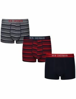 Glen Men's 3-Pack Fitted No-Fly Boxer-Briefs - Red/Navy/Grey Marl Stripe