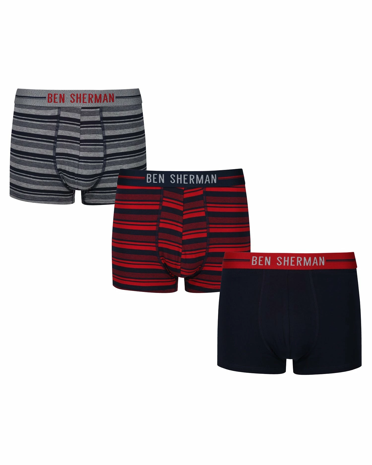 Glen Men's 3-Pack Fitted No-Fly Boxer-Briefs - Red/Navy/Grey Marl Stripe 1 Glen Men's 3-Pack Fitted No-Fly Boxer-Briefs - Red/Navy/Grey Marl Stripe