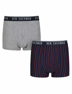 Eli Men's 2-Pack Fitted No-Fly Boxer-Briefs - Navy Stripe/Grey